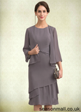 Janae A-Line Scoop Neck Knee-Length Chiffon Mother of the Bride Dress With Cascading Ruffles STA126P0014981