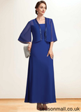 Brooklyn A-Line Square Neckline Ankle-Length Chiffon Mother of the Bride Dress With Ruffle STA126P0014982