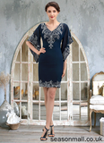 Serenity Sheath/Column V-neck Knee-Length Chiffon Lace Mother of the Bride Dress With Sequins STA126P0014983