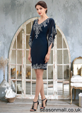 Serenity Sheath/Column V-neck Knee-Length Chiffon Lace Mother of the Bride Dress With Sequins STA126P0014983