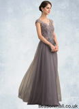 Adriana A-Line/Princess V-neck Floor-Length Tulle Lace Mother of the Bride Dress With Sequins STA126P0014985