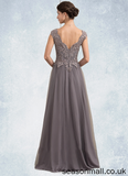 Adriana A-Line/Princess V-neck Floor-Length Tulle Lace Mother of the Bride Dress With Sequins STA126P0014985