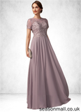 Germaine A-Line Scoop Neck Floor-Length Chiffon Lace Mother of the Bride Dress With Beading Sequins STA126P0014987