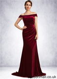 Shayna Trumpet/Mermaid Off-the-Shoulder Sweep Train Velvet Mother of the Bride Dress With Ruffle STA126P0014988