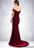 Shayna Trumpet/Mermaid Off-the-Shoulder Sweep Train Velvet Mother of the Bride Dress With Ruffle STA126P0014988