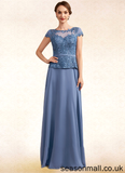 Madelyn A-Line Scoop Neck Floor-Length Chiffon Lace Mother of the Bride Dress STA126P0014989