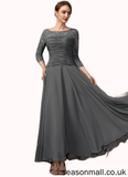Deja A-Line Scoop Neck Ankle-Length Chiffon Lace Mother of the Bride Dress With Ruffle STA126P0014990