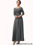 Deja A-Line Scoop Neck Ankle-Length Chiffon Lace Mother of the Bride Dress With Ruffle STA126P0014990