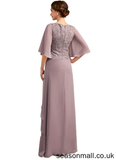Kate A-Line Scoop Neck Floor-Length Chiffon Lace Mother of the Bride Dress With Sequins Cascading Ruffles STA126P0014991