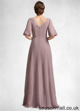 Brooklyn A-Line V-neck Floor-Length Chiffon Mother of the Bride Dress With Ruffle STA126P0014992