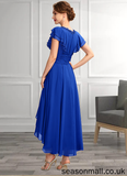 Haylie A-Line V-neck Asymmetrical Chiffon Mother of the Bride Dress With Beading Appliques Lace Sequins Cascading Ruffles STA126P0014994