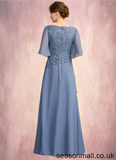 Lexie A-Line Scoop Neck Floor-Length Chiffon Lace Mother of the Bride Dress With Sequins Cascading Ruffles STA126P0014997