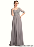 Leslie A-Line V-neck Floor-Length Chiffon Lace Mother of the Bride Dress With Sequins STA126P0014999