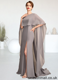 Aliya Sheath/Column Scoop Neck Sweep Train Chiffon Mother of the Bride Dress With Split Front STA126P0015000