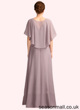 Elvira A-Line V-neck Floor-Length Chiffon Mother of the Bride Dress With Ruffle STA126P0015026