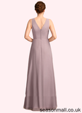 Elvira A-Line V-neck Floor-Length Chiffon Mother of the Bride Dress With Ruffle STA126P0015026