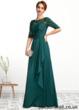 Sienna A-Line Scoop Neck Floor-Length Chiffon Lace Mother of the Bride Dress With Beading Sequins Cascading Ruffles STA126P0015027