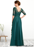 Sienna A-Line Scoop Neck Floor-Length Chiffon Lace Mother of the Bride Dress With Beading Sequins Cascading Ruffles STA126P0015027