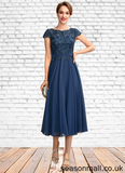Athena A-Line Scoop Neck Tea-Length Chiffon Lace Mother of the Bride Dress STA126P0015032