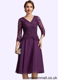 Kennedi A-Line V-neck Knee-Length Chiffon Lace Mother of the Bride Dress With Beading Sequins STA126P0015035