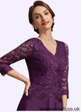 Kennedi A-Line V-neck Knee-Length Chiffon Lace Mother of the Bride Dress With Beading Sequins STA126P0015035
