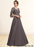 Joanna A-Line Scoop Neck Floor-Length Chiffon Lace Mother of the Bride Dress With Beading Sequins STA126P0015036
