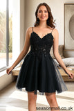 Kitty A-line V-Neck Short/Mini Tulle Homecoming Dress With Sequins STAP0020462