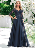 Aileen A-line V-Neck Floor-Length Chiffon Lace Mother of the Bride Dress With Sequins STAP0021624