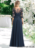Aileen A-line V-Neck Floor-Length Chiffon Lace Mother of the Bride Dress With Sequins STAP0021624