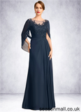 Mina A-line Scoop Illusion Floor-Length Chiffon Lace Mother of the Bride Dress With Pleated Sequins STAP0021625