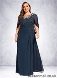 Mina A-line Scoop Illusion Floor-Length Chiffon Lace Mother of the Bride Dress With Pleated Sequins STAP0021625