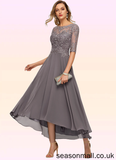 Genesis A-line Boat Neck Illusion Asymmetrical Chiffon Lace Mother of the Bride Dress With Beading Sequins STAP0021629