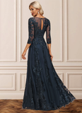 Sabrina A-line Scoop Illusion Floor-Length Lace Tulle Mother of the Bride Dress With Sequins STAP0021631