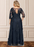 Sabrina A-line Scoop Illusion Floor-Length Lace Tulle Mother of the Bride Dress With Sequins STAP0021631