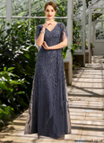 Violet A-line V-Neck Floor-Length Lace Tulle Mother of the Bride Dress With Sequins STAP0021635