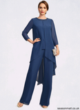 Cora Jumpsuit/Pantsuit Separates Scoop Floor-Length Chiffon Mother of the Bride Dress With Beading Sequins STAP0021647