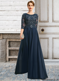 Delaney A-line Scoop Floor-Length Chiffon Lace Mother of the Bride Dress With Sequins STAP0021651