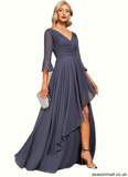Vera A-line V-Neck Floor-Length Chiffon Mother of the Bride Dress With Cascading Ruffles STAP0021653