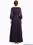 Makenzie A-line V-Neck Ankle-Length Chiffon Lace Mother of the Bride Dress With Sequins STAP0021655