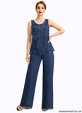 Alisha Jumpsuit/Pantsuit Separates Scoop Floor-Length Chiffon Lace Mother of the Bride Dress With Sequins STAP0021657