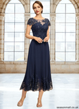 Taryn A-line Scoop Illusion Tea-Length Chiffon Lace Mother of the Bride Dress With Sequins STAP0021664