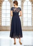 Taryn A-line Scoop Illusion Tea-Length Chiffon Lace Mother of the Bride Dress With Sequins STAP0021664