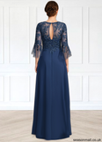 Erika A-line Scoop Illusion Floor-Length Chiffon Lace Mother of the Bride Dress With Cascading Ruffles Sequins STAP0021671