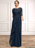 Maya A-line Scoop Floor-Length Chiffon Lace Mother of the Bride Dress With Cascading Ruffles Sequins STAP0021673