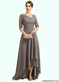 Brielle A-line Asymmetrical Asymmetrical Chiffon Lace Mother of the Bride Dress With Pleated Sequins STAP0021688