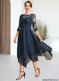 Rosalie A-line Scoop Illusion Tea-Length Chiffon Lace Mother of the Bride Dress With Sequins STAP0021704