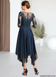 Rosalie A-line Scoop Illusion Tea-Length Chiffon Lace Mother of the Bride Dress With Sequins STAP0021704