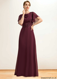 Jaylah A-line Scoop Floor-Length Chiffon Mother of the Bride Dress With Appliques Lace Sequins STAP0021707