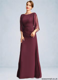Amelia Sheath/Column Scoop Floor-Length Chiffon Mother of the Bride Dress With Beading Pleated STAP0021708
