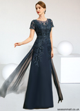 Kaitlynn Sheath/Column Scoop Illusion Floor-Length Chiffon Lace Mother of the Bride Dress With Sequins STAP0021709